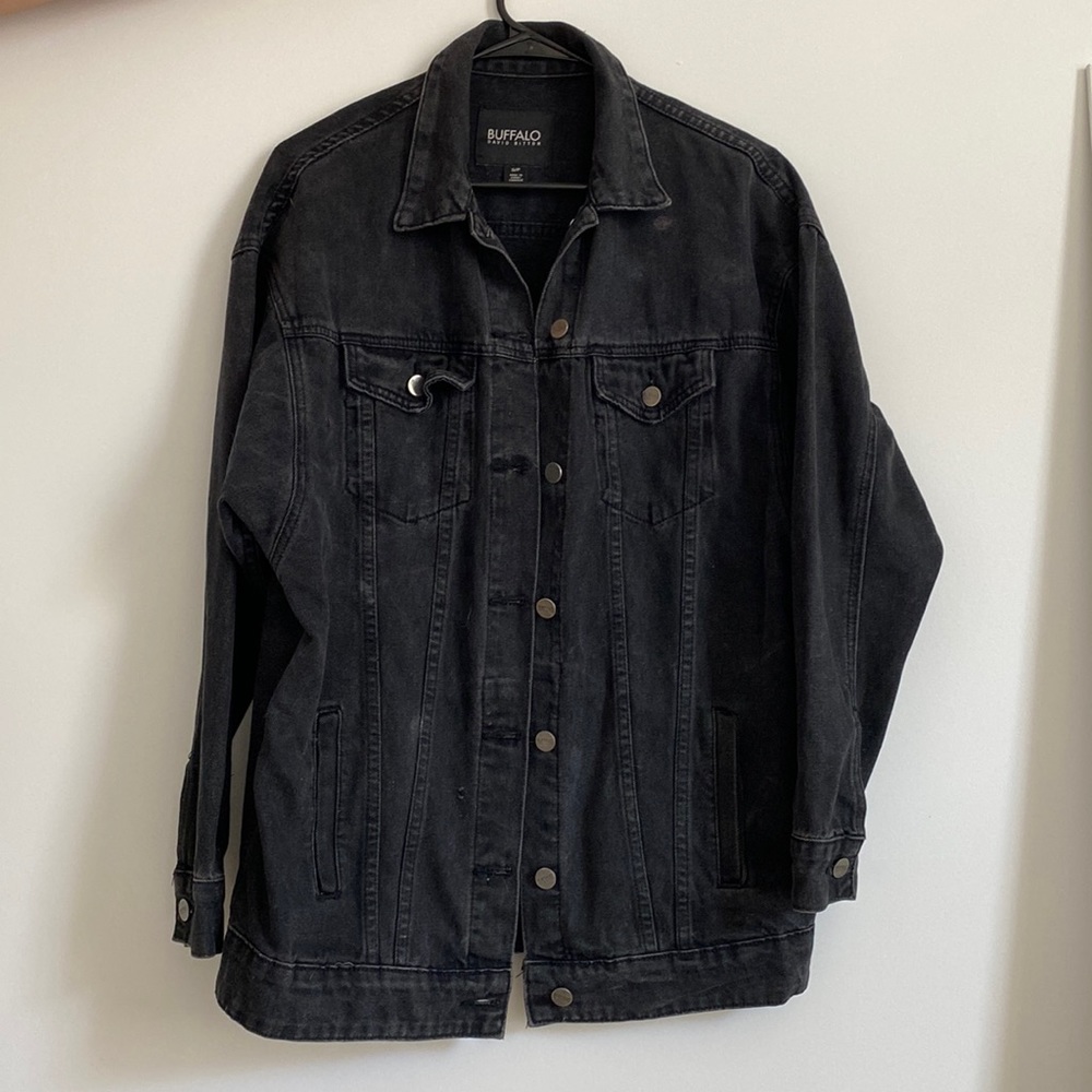 COPY - Oversize denim black jacket - one small spot and can easily be removed.